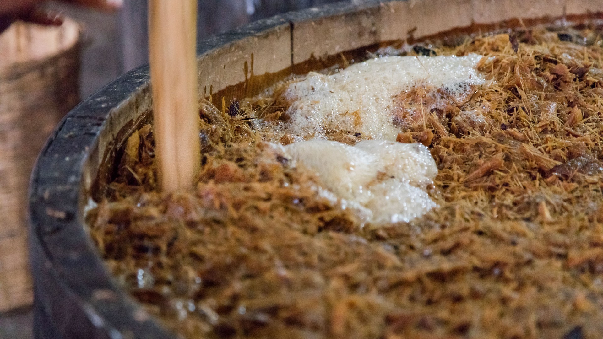 Mezcal fermenting in a wooden vat before distillation